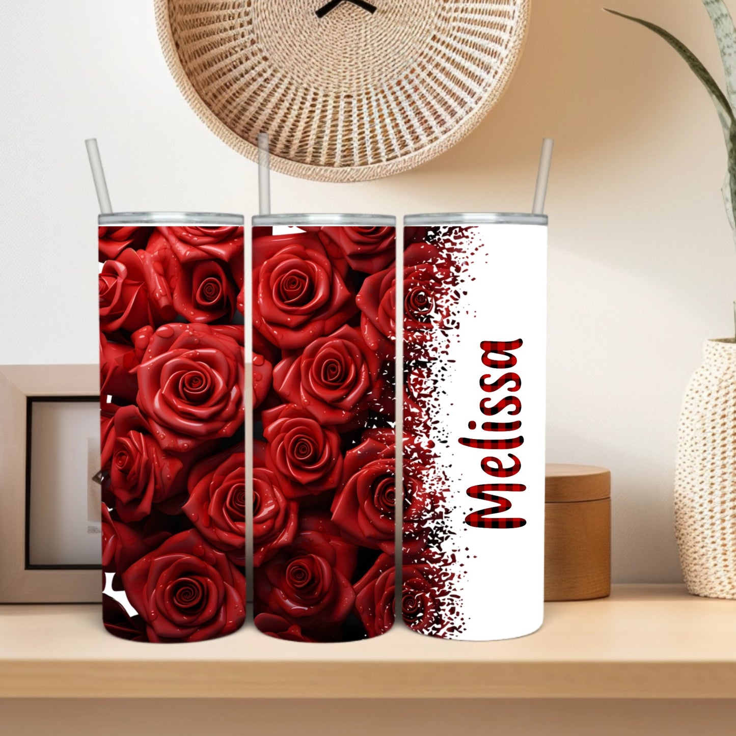 Custom Red Rose Skinny Tumbler