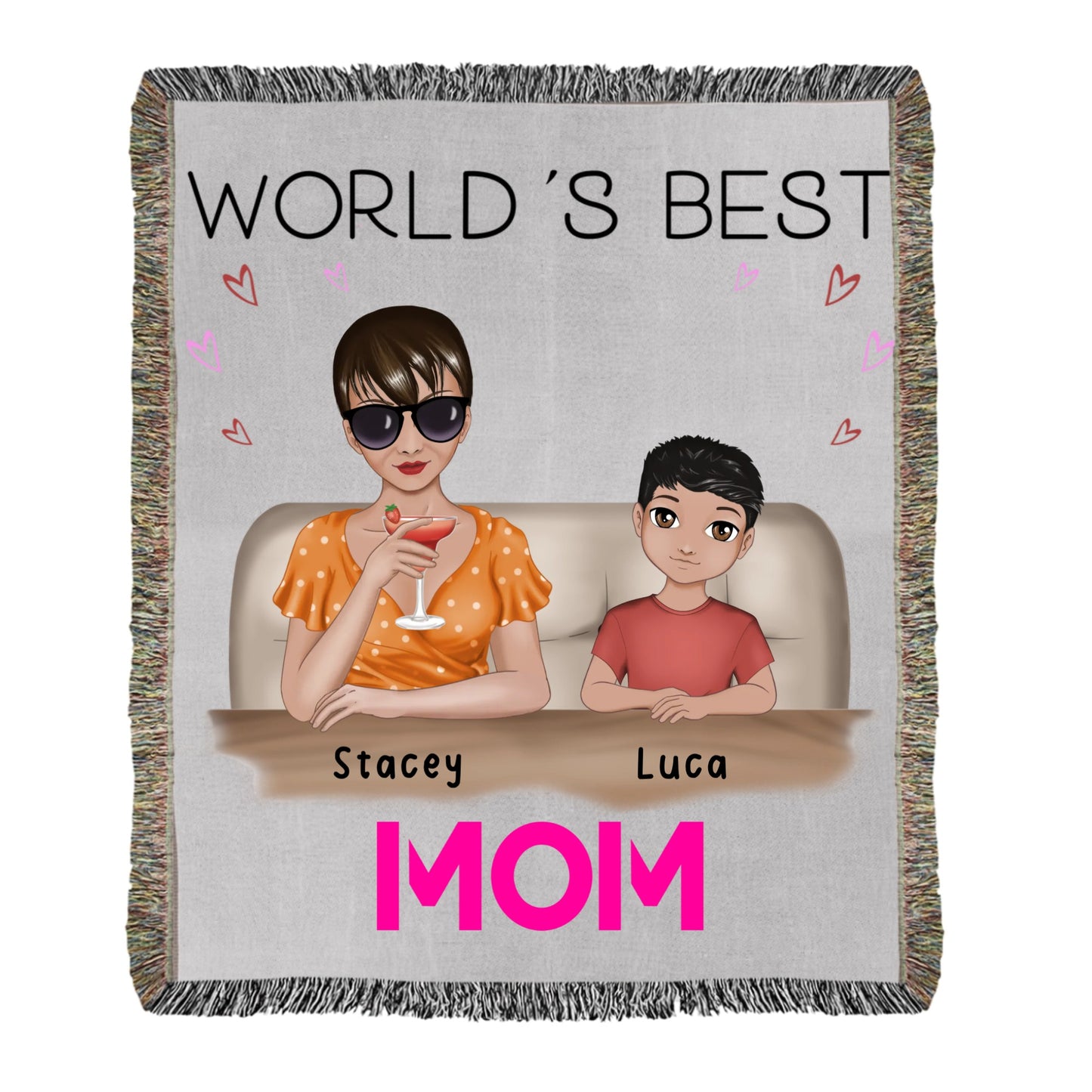 Worlds Best Mom Vertical Woven Blanket  - TL1