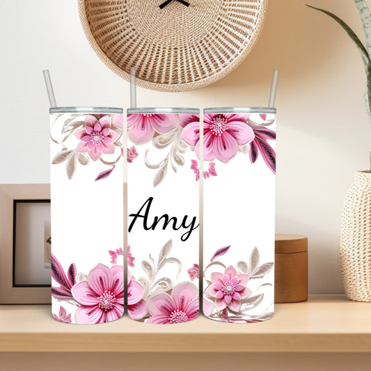 Pink Top Flower Name Tumbler