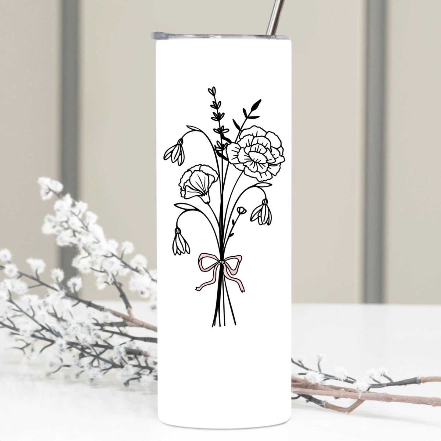 Birthflower & Name Skinny Tumbler