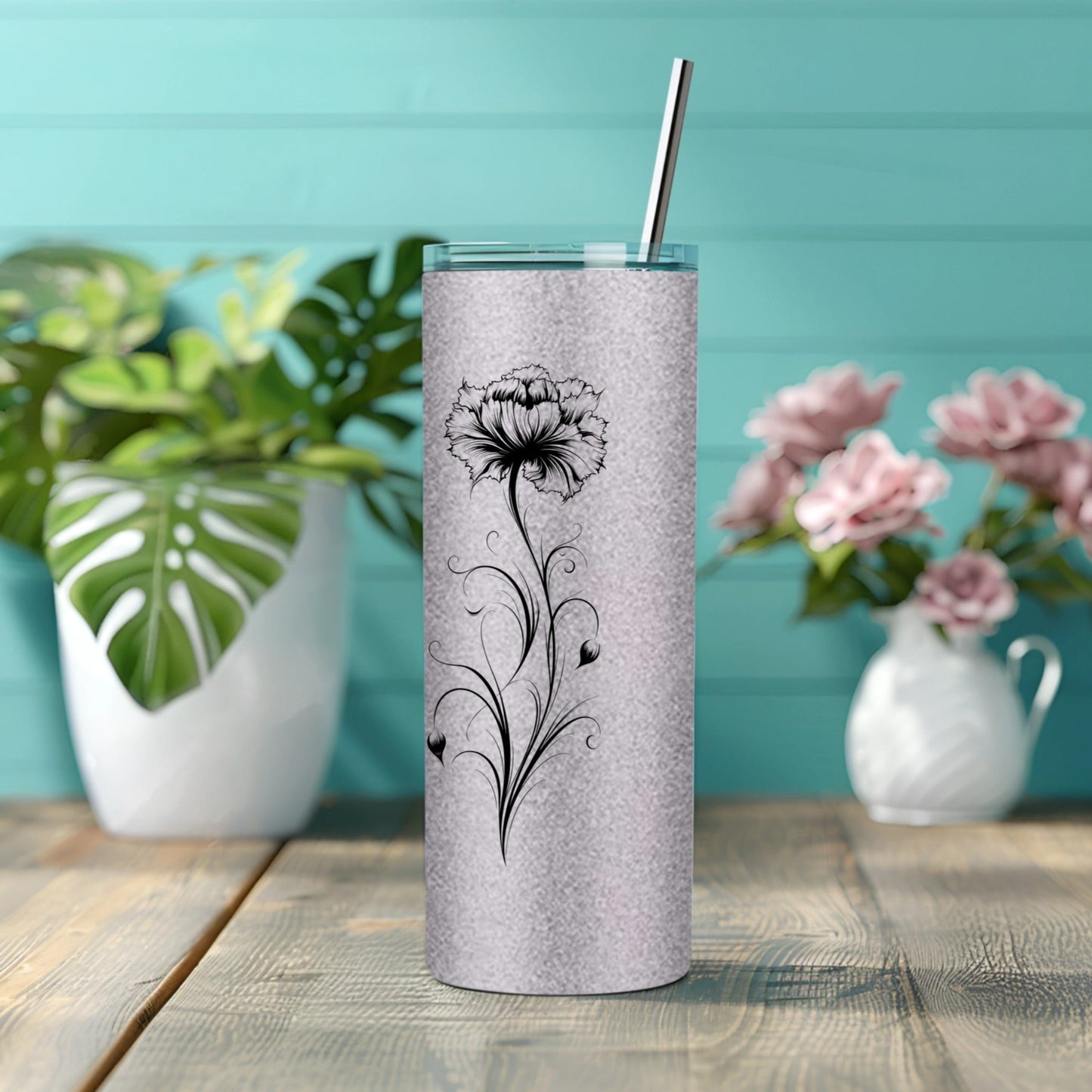 Custom Skinny Tumbler with Birthflower